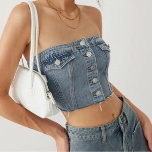 Cider Denim Shirred Button tube top
